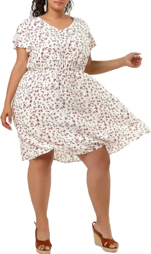 Agnes Orinda Plus Size Summer Dresses for Women V Neck Flare Sleeve Sundress Peplum Midi Ruffle Dress