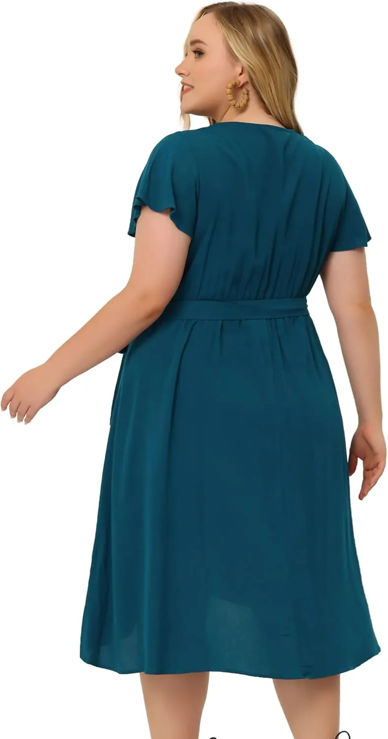 Agnes Orinda Women's Plus Size Summer Boho Dress V Neck Short Sleeve High Low a Line Beach Midi Dress