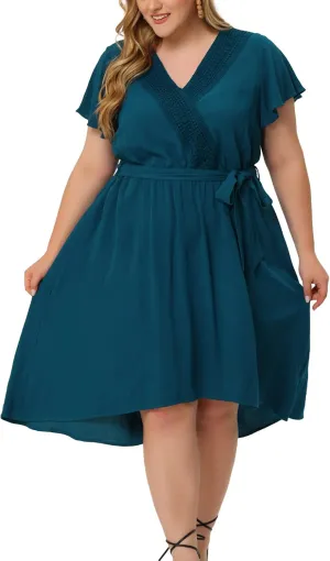 Agnes Orinda Women's Plus Size Summer Boho Dress V Neck Short Sleeve High Low a Line Beach Midi Dress