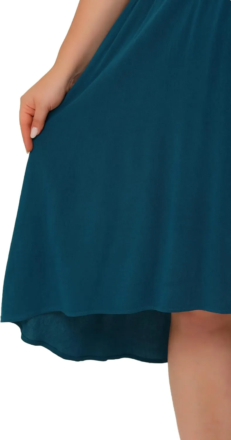 Agnes Orinda Women's Plus Size Summer Boho Dress V Neck Short Sleeve High Low a Line Beach Midi Dress