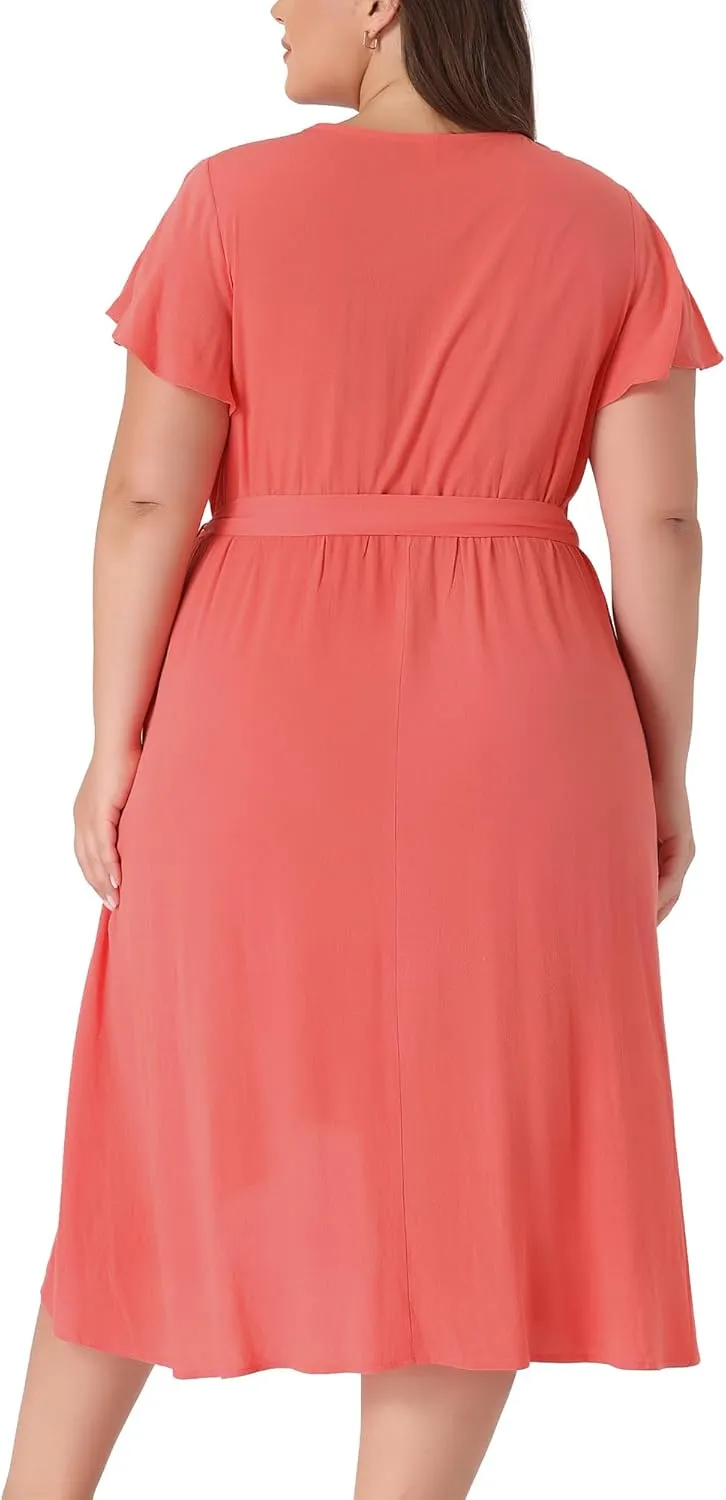 Agnes Orinda Women's Plus Size Summer Boho Dress V Neck Short Sleeve High Low a Line Beach Midi Dress