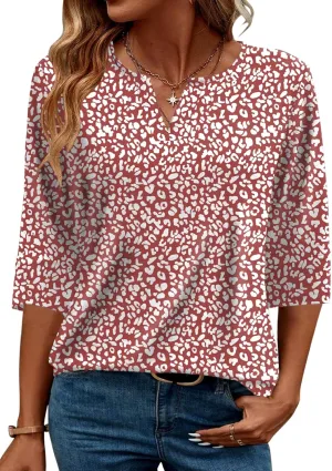 AKEWEI Women's V Neck 3/4 Sleeve T Shirts Summer Top Dressy Casual Basic Tees Shirt Tunic Blouses