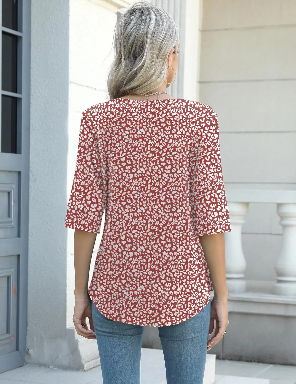 AKEWEI Women's V Neck 3/4 Sleeve T Shirts Summer Top Dressy Casual Basic Tees Shirt Tunic Blouses