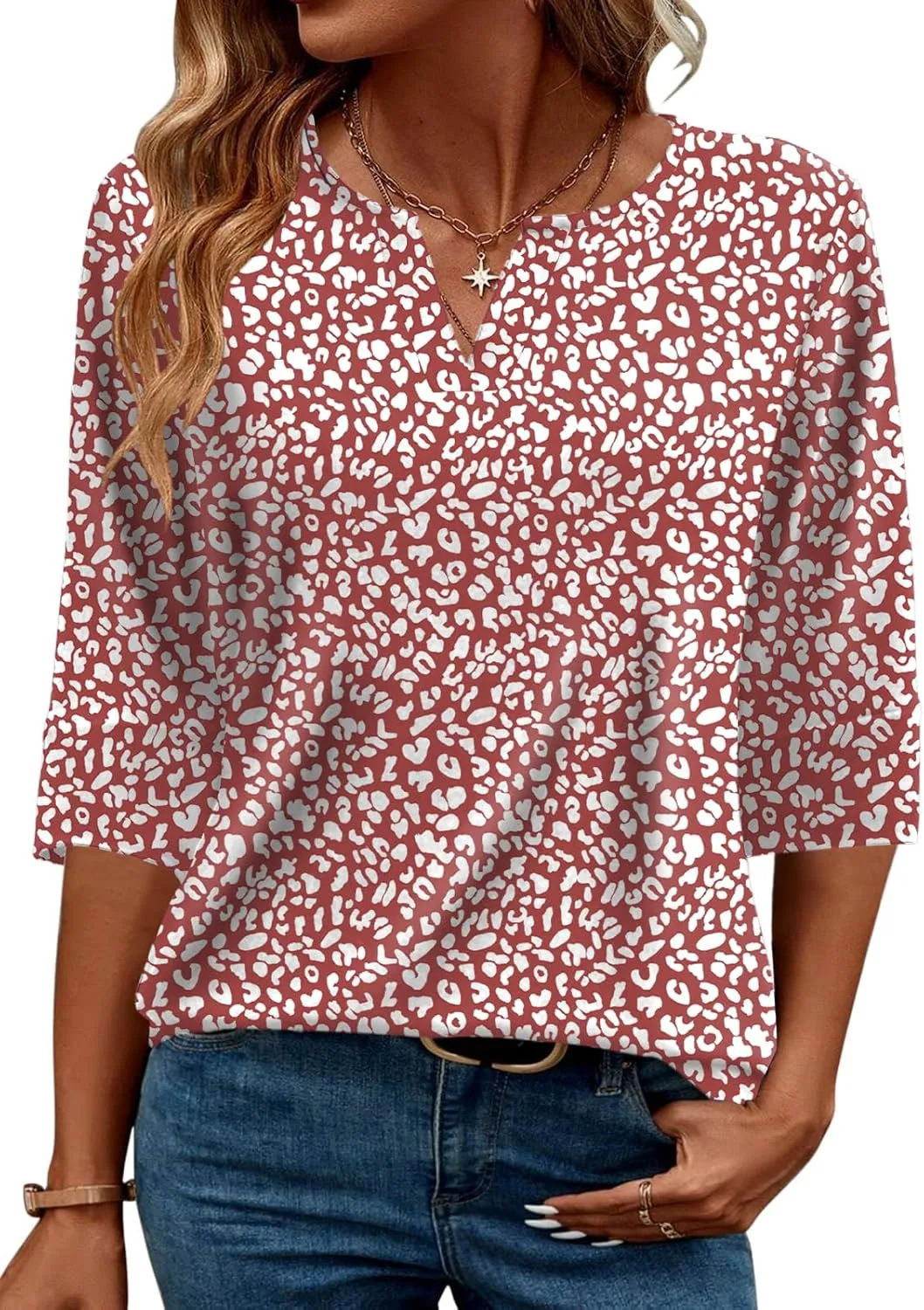 AKEWEI Women's V Neck 3/4 Sleeve T Shirts Summer Top Dressy Casual Basic Tees Shirt Tunic Blouses