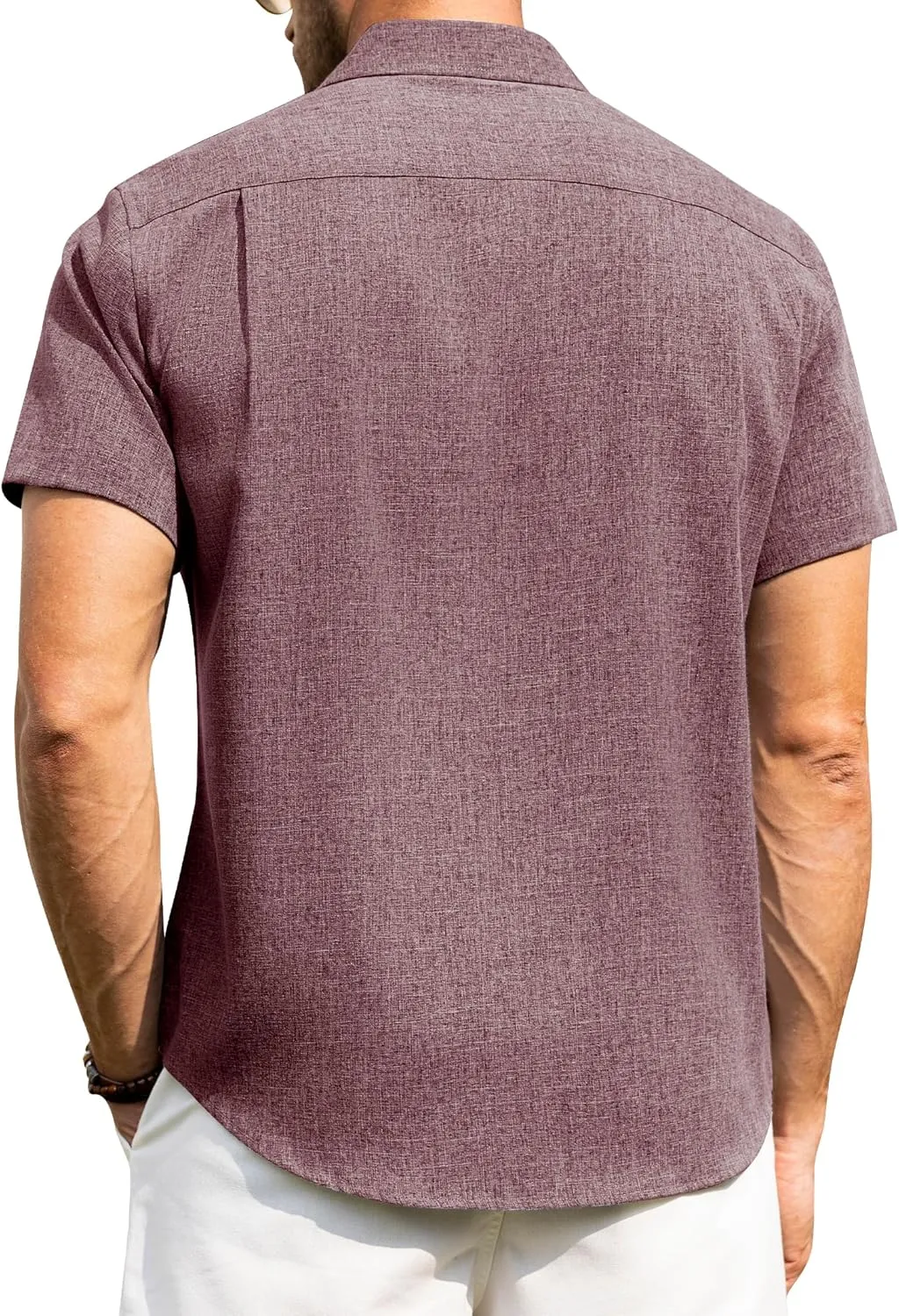Alimens & Gentle Mens Linen Shirts Short Sleeve Button Down Shirts Wrinkle Free Casual Vacation Beach Summer Tops