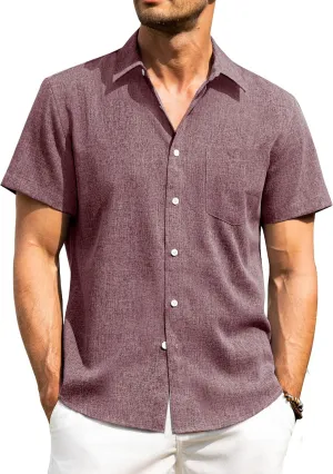 Alimens & Gentle Mens Linen Shirts Short Sleeve Button Down Shirts Wrinkle Free Casual Vacation Beach Summer Tops