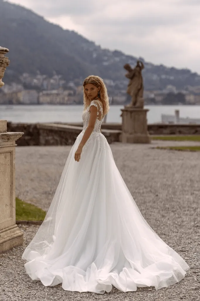 Aline Wedding Dress with Lace Sleeves- Floral Lace Wedding Dress - Corset Wedding Gown Plus Size