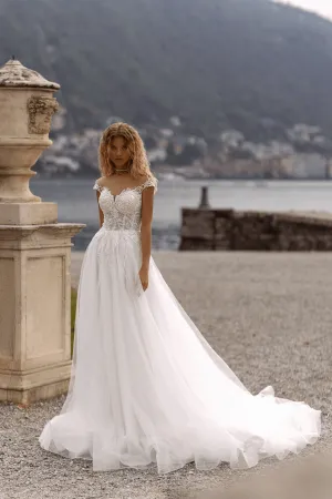 Aline Wedding Dress with Lace Sleeves- Floral Lace Wedding Dress - Corset Wedding Gown Plus Size