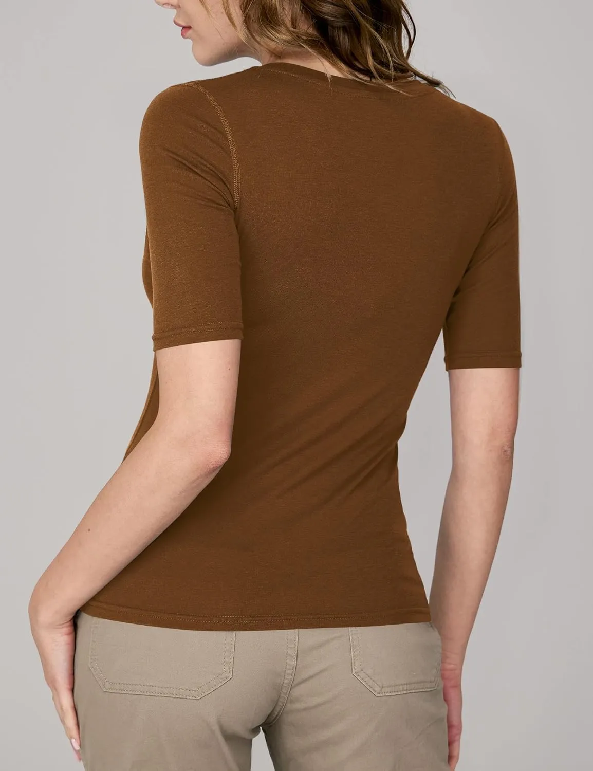 Amoretu Women's V Neck T Shirts Slim Fitted Half Sleeve Tops Basic Tees