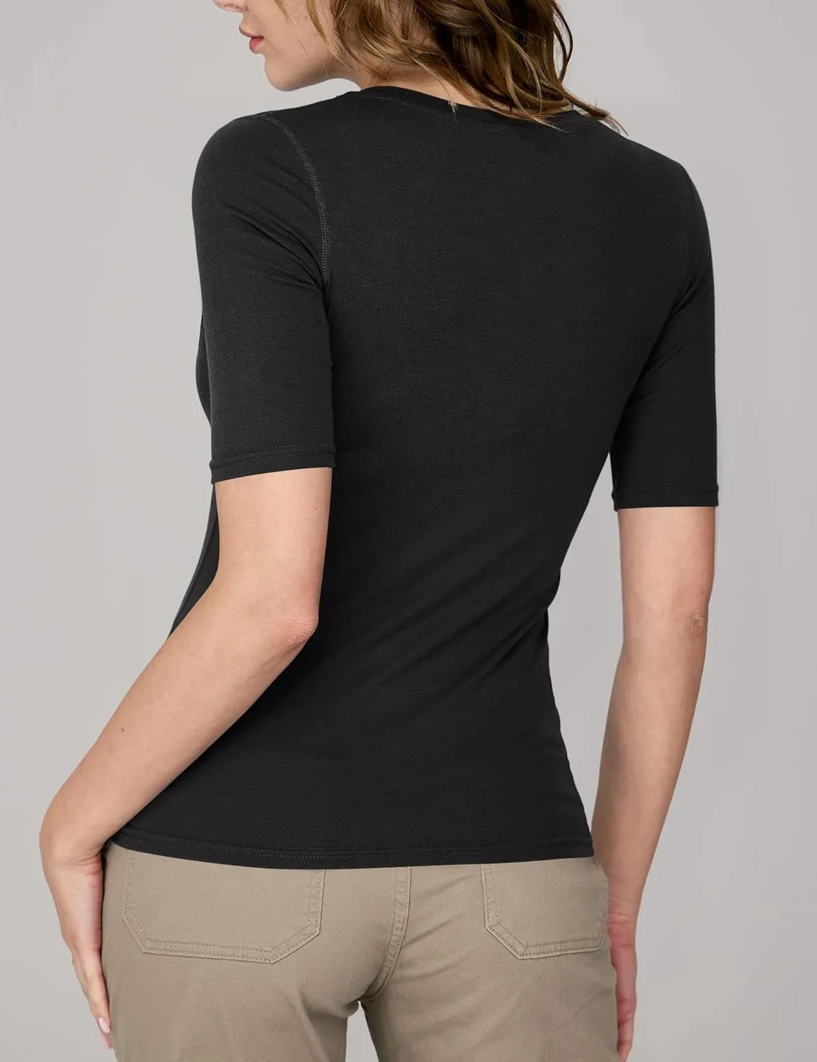 Amoretu Women's V Neck T Shirts Slim Fitted Half Sleeve Tops Basic Tees