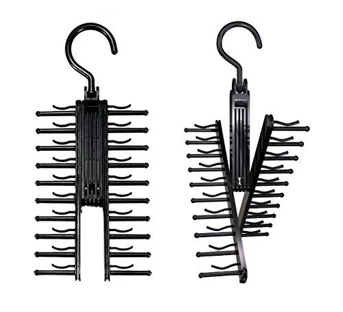 AMZSTAR Neck Tie Hook Belt Holder Hanger Hook for Closet Organizer Hanger Storage Non-Slip Clips Holde 20 Ties Adjustable Criss-Cross Design(2Pack) (Black)