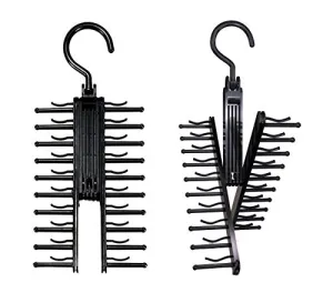 AMZSTAR Neck Tie Hook Belt Holder Hanger Hook for Closet Organizer Hanger Storage Non-Slip Clips Holde 20 Ties Adjustable Criss-Cross Design(2Pack) (Black)