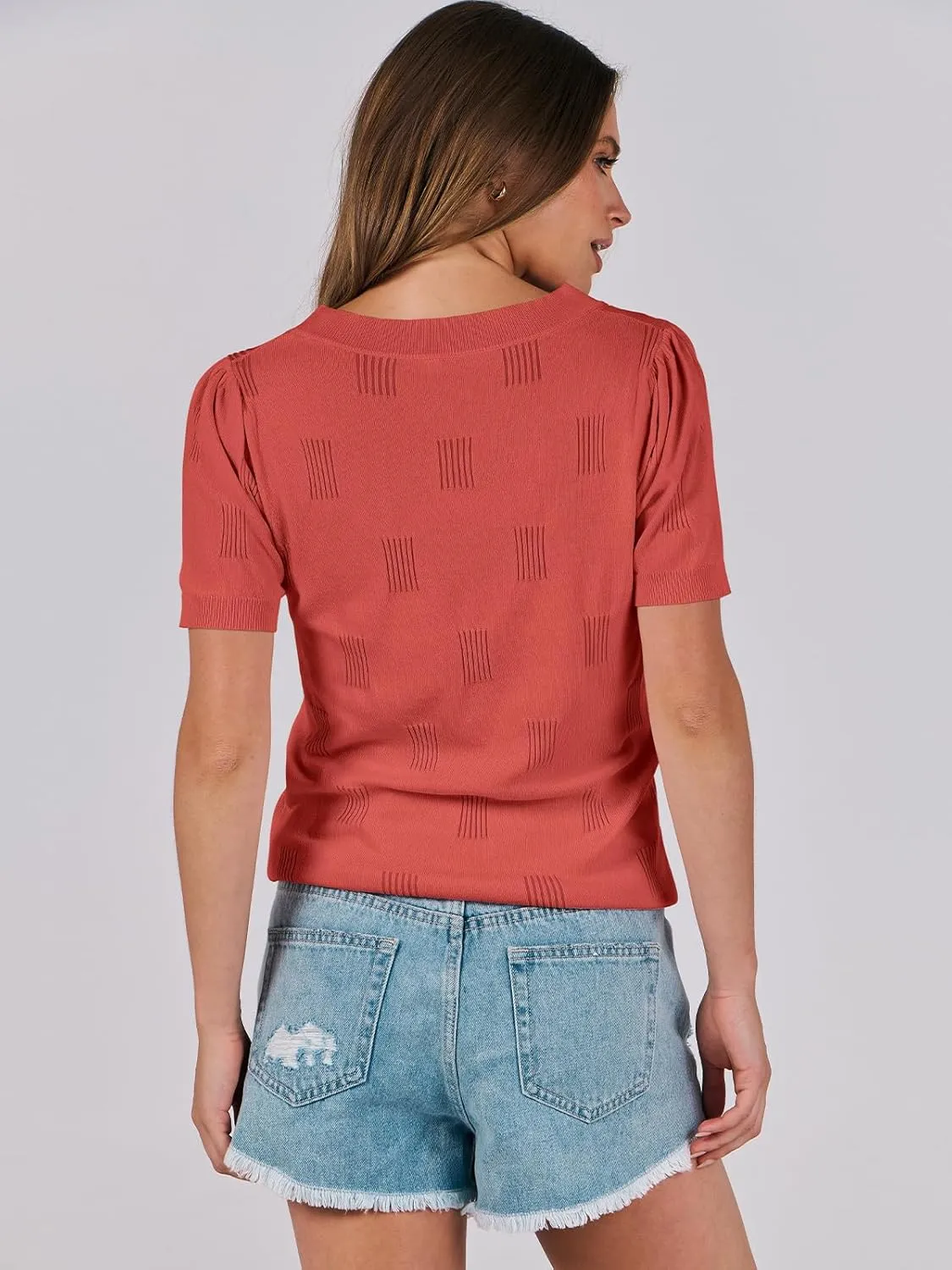 ANRABESS Summer Tops for Women Short Sleeve V Neck Sweaters Dressy Casual Blouses Lightweight Thin Knit Fashion Shirts