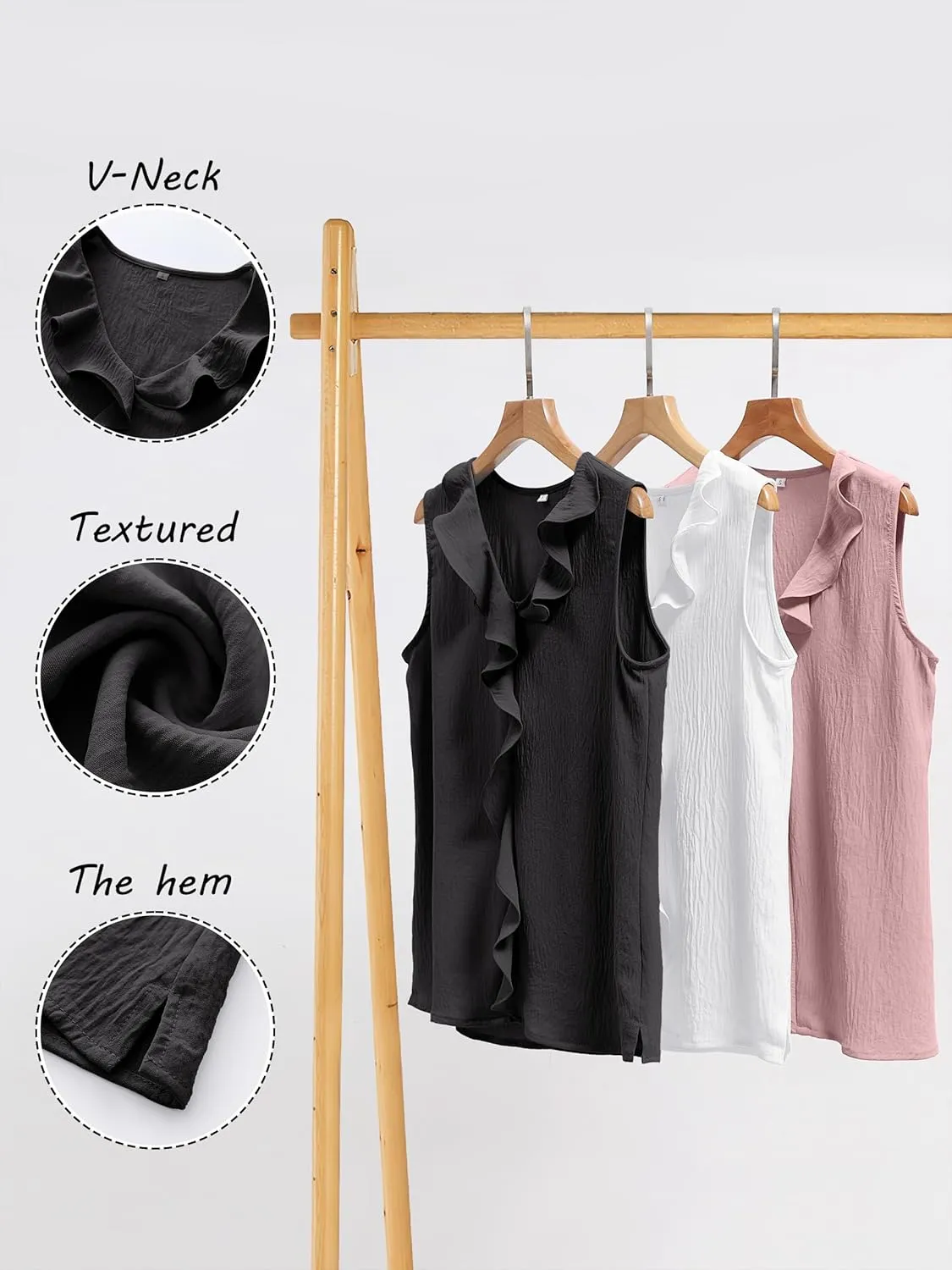 ANRABESS Womens Summer Tank Tops V Neck Sleeveless Ruffle Business Texture Shirts 2025 Ladies Casual Dressy Blouses Outfits