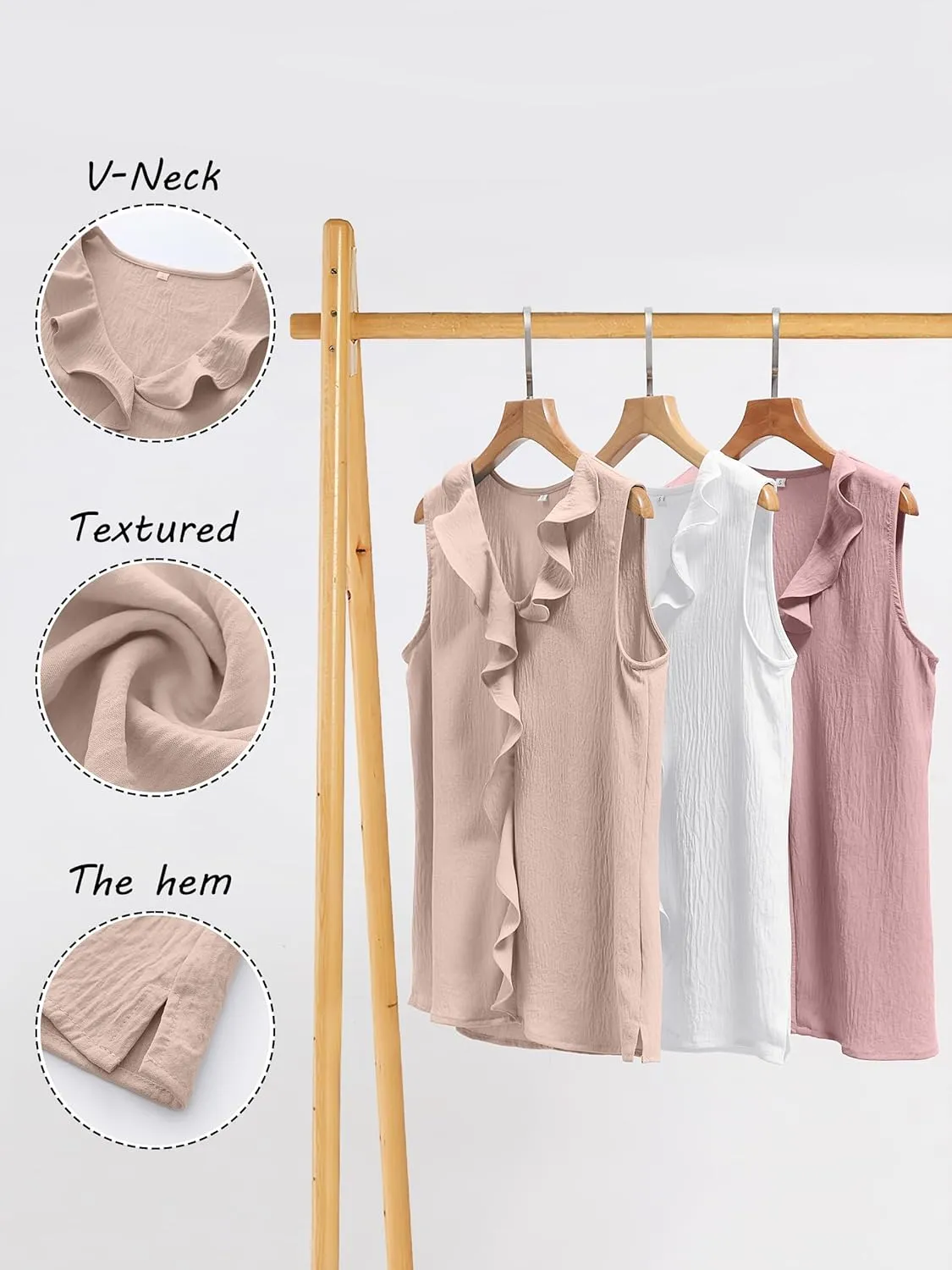 ANRABESS Womens Summer Tank Tops V Neck Sleeveless Ruffle Business Texture Shirts 2025 Ladies Casual Dressy Blouses Outfits