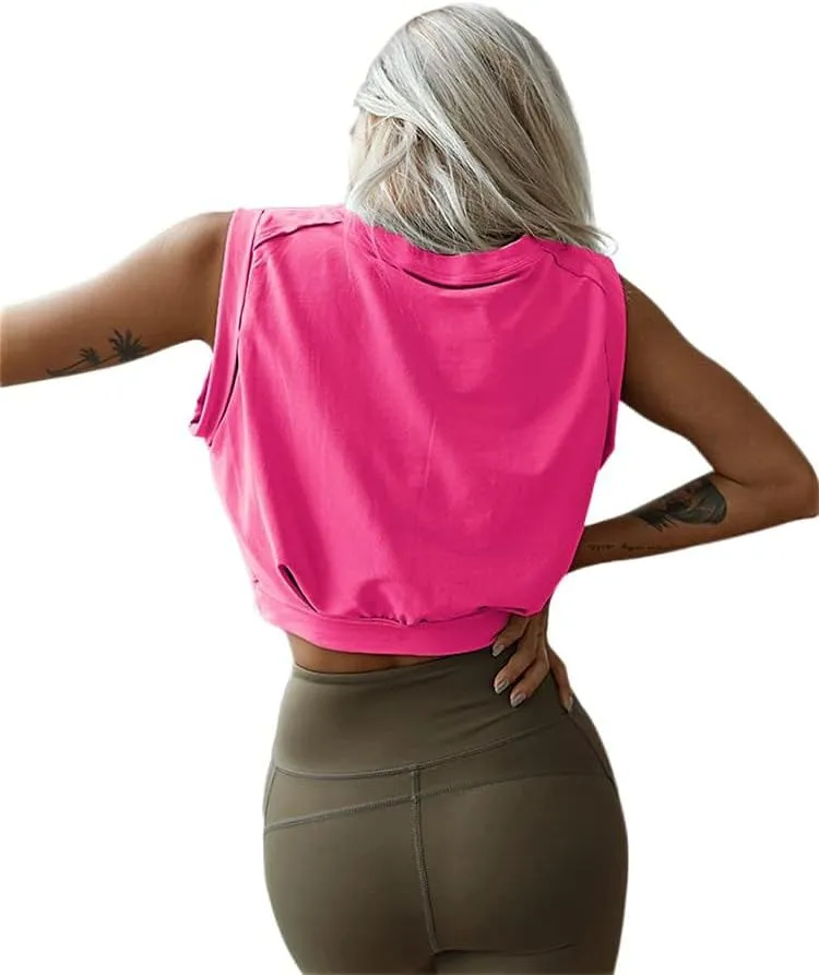 ARRIVE GUIDE Crop Top Athletic Shirts for Women Cute Sleeveless Yoga Tops Running Gym Cotton Cropped Workout Clothes