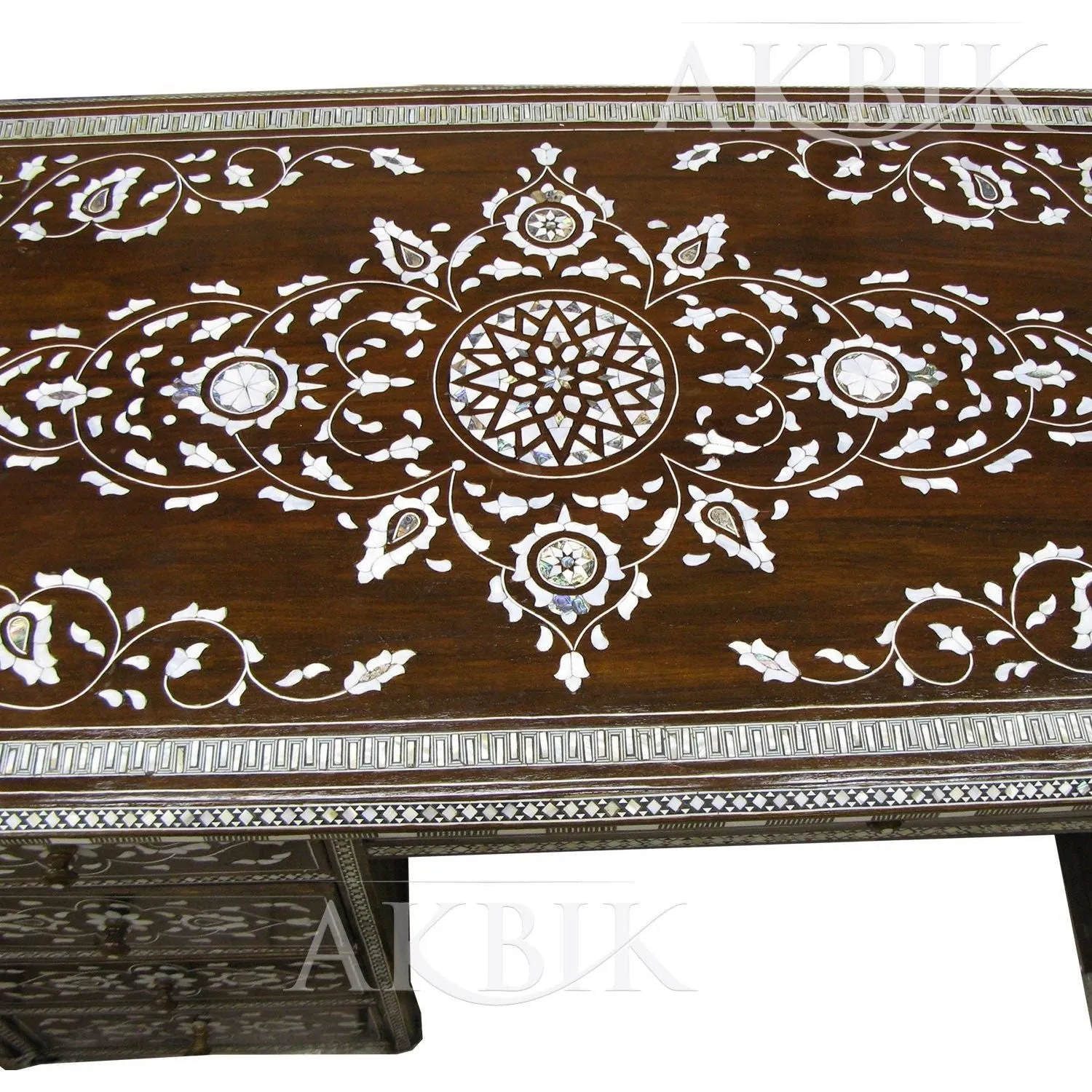 Artisan-Crafted Mother of Pearl Inlaid Desk: Aspiration Design