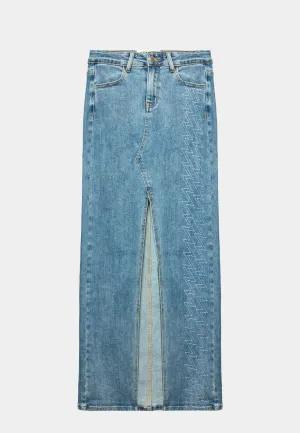 Ashluxe Women's Trucker Denim Skirt Blue