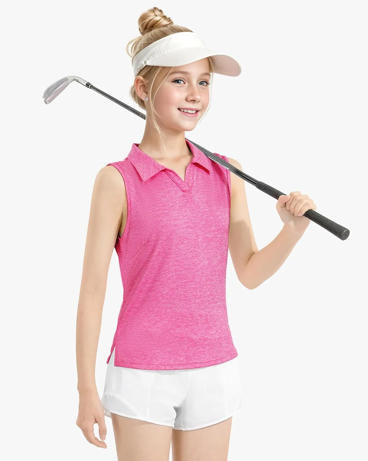 Auranso Girls Sleeveless Polo Shirts V-Neck Golf Tennis T-Shirts with Collared Quick Dry Tank Tops