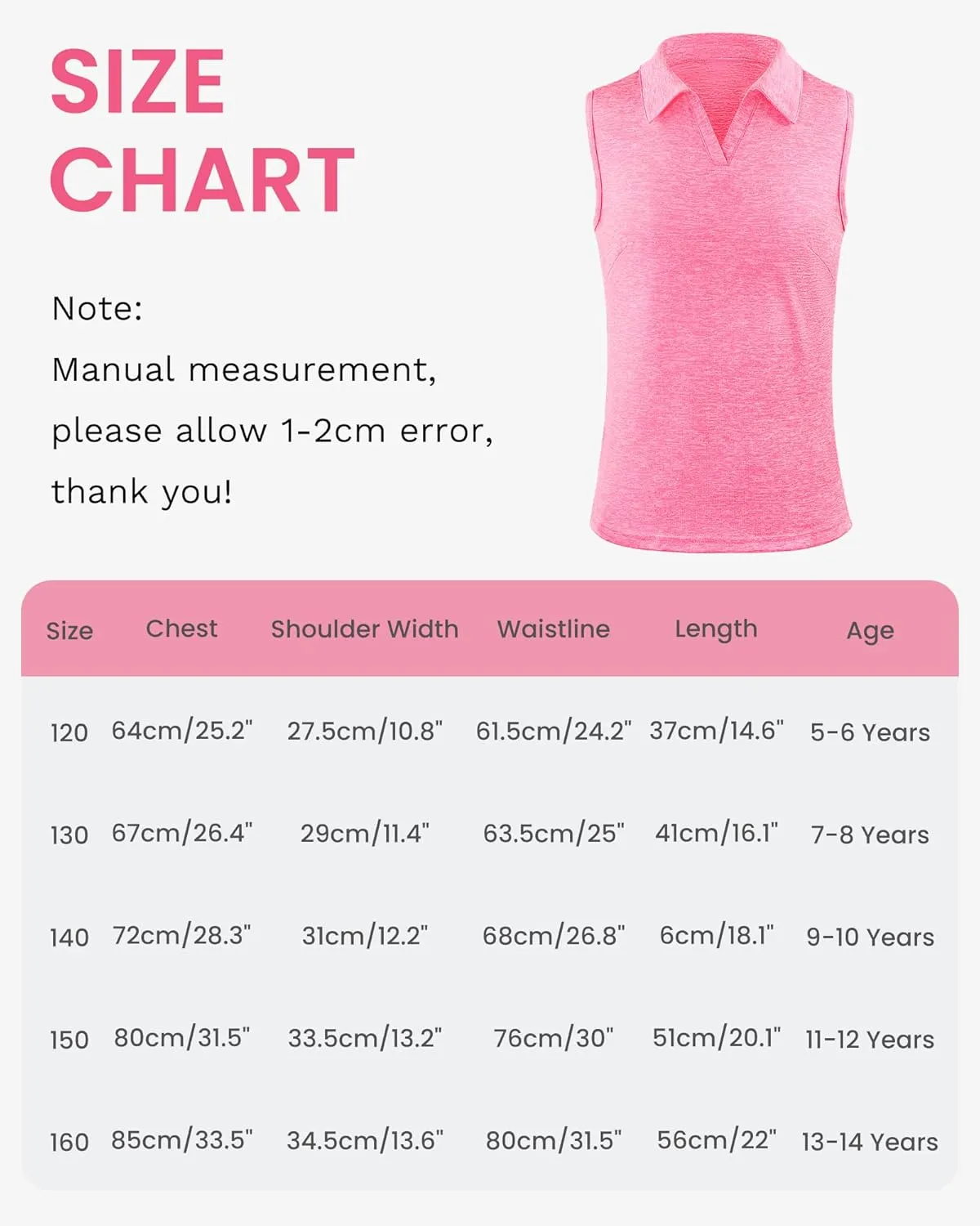 Auranso Girls Sleeveless Polo Shirts V-Neck Golf Tennis T-Shirts with Collared Quick Dry Tank Tops