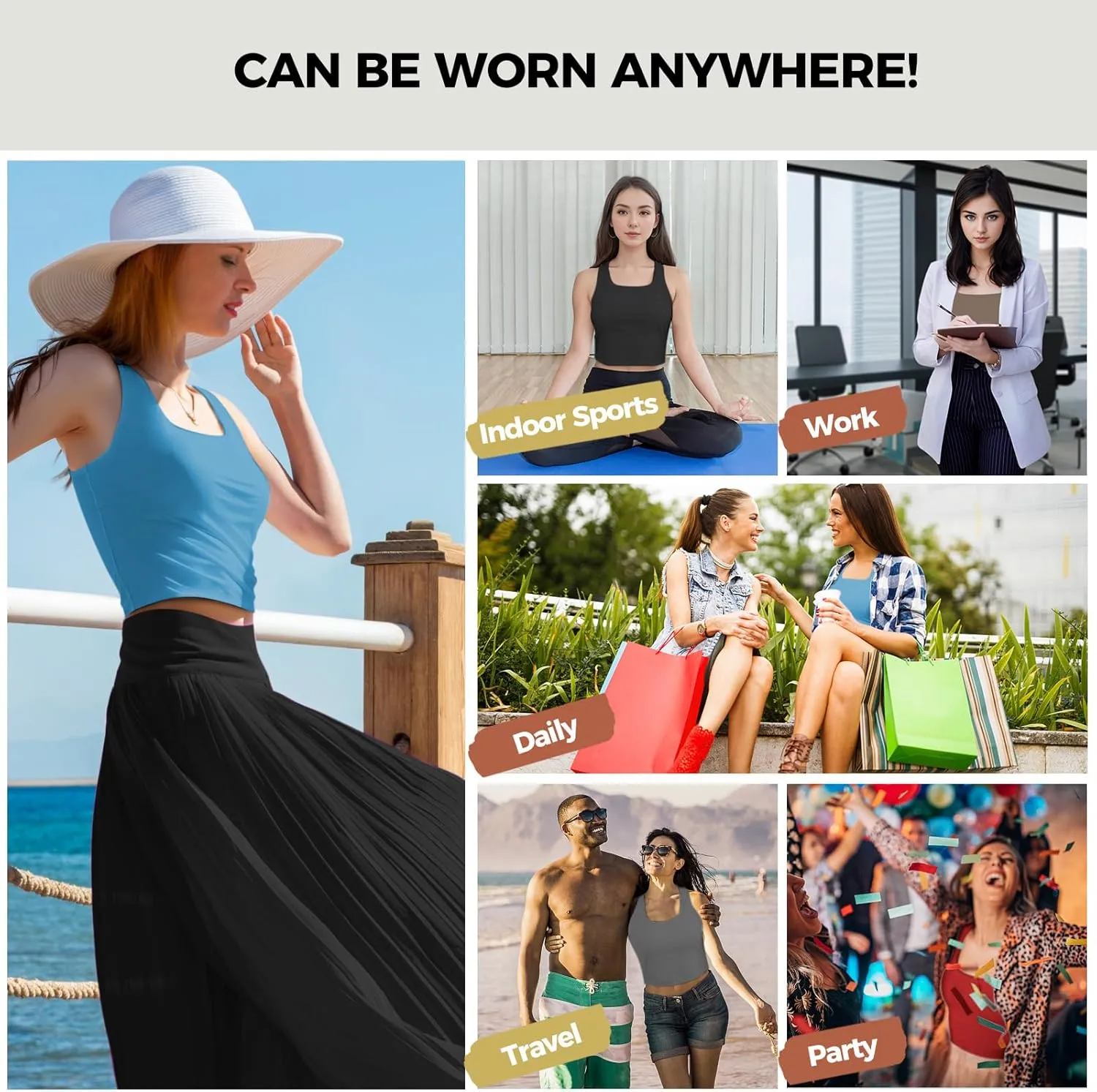 AURUZA Crop Tops for Women, Womens Double Lined Tank Tops U-Neck Basic Workout Tank Tops Woman Sleeveless Shirt Going Out Top