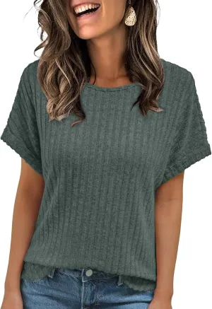AUTOMET Women Shirts Summer Sweaters Regular Fit Short Sleeve Tunic Tops 2025 Dressy Casual Business Blouses
