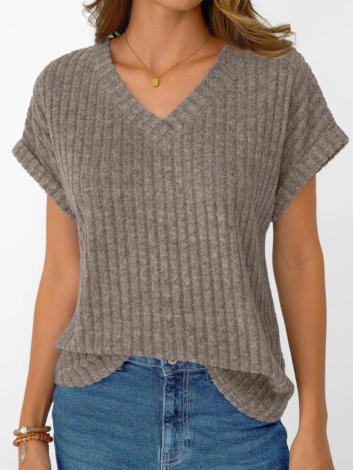 AUTOMET Women Tops Summer Sweaters Short Sleeve V Neck Shirts 2025 Spring Fashion Dressy Casual Business Tunic Blouses