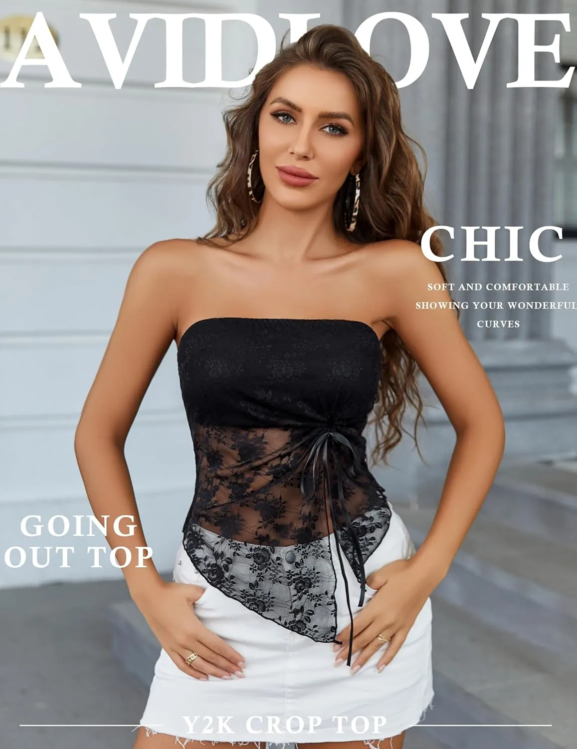 Avidlove Going Out Tops for Women Lace Camisole Y2k Tube Crop Tops Side Slit Bralettes Lingerie