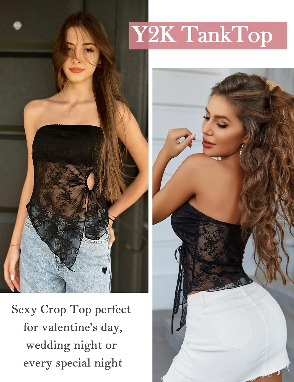 Avidlove Going Out Tops for Women Lace Camisole Y2k Tube Crop Tops Side Slit Bralettes Lingerie