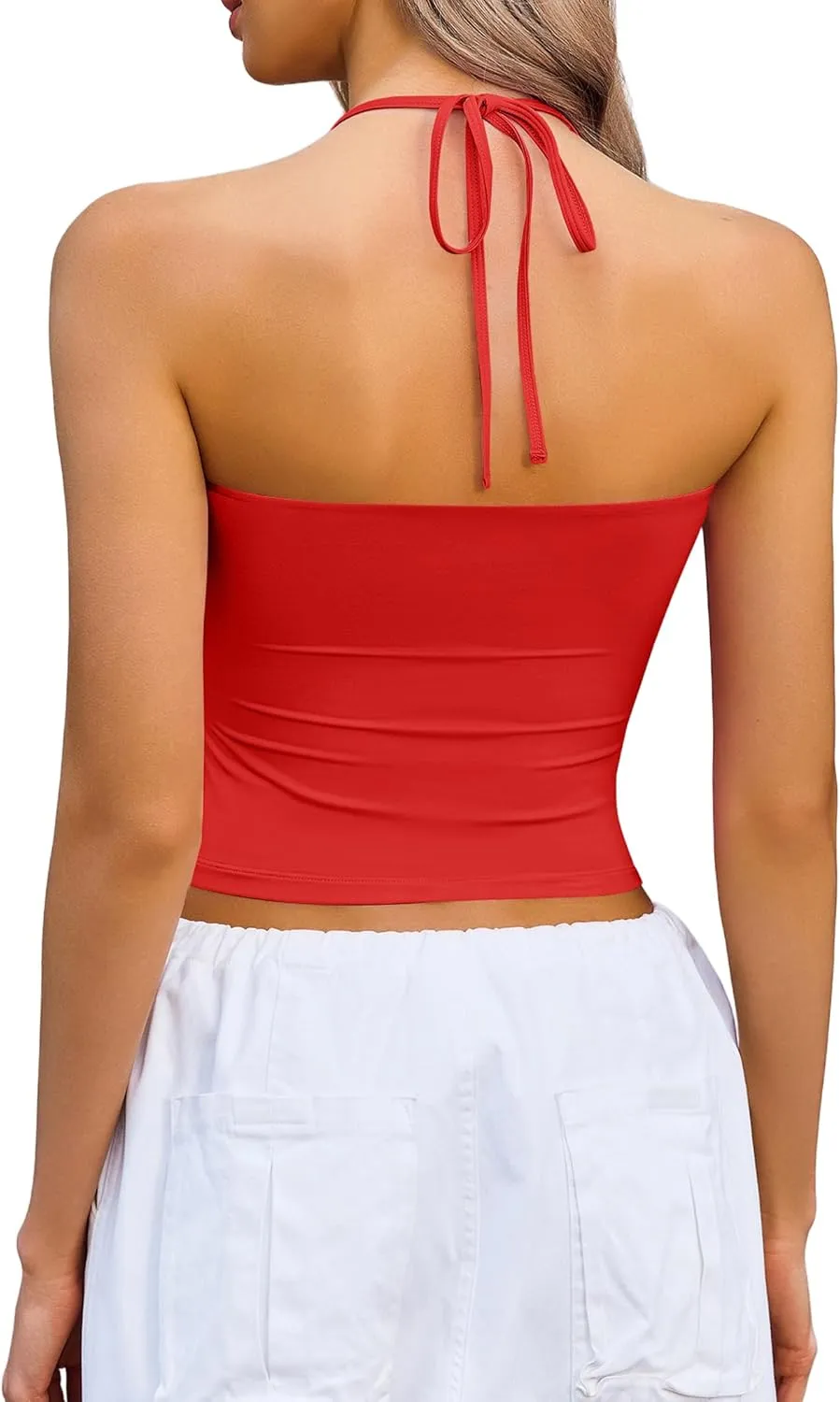 Avidlove Halter Tops for Women Going Out Double Lined Sexy Crop Tank Top Ruched Slim Fit Cami Y2K Outfits