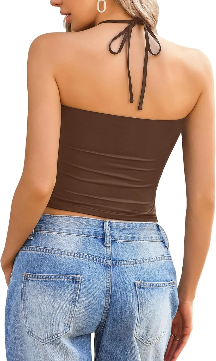 Avidlove Halter Tops for Women Going Out Double Lined Sexy Crop Tank Top Ruched Slim Fit Cami Y2K Outfits