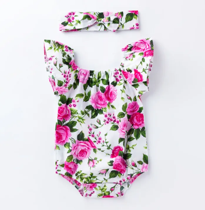 Baby Girl Romper Set On Sale 2 Infant Adorable Pink and White Floral Rompers