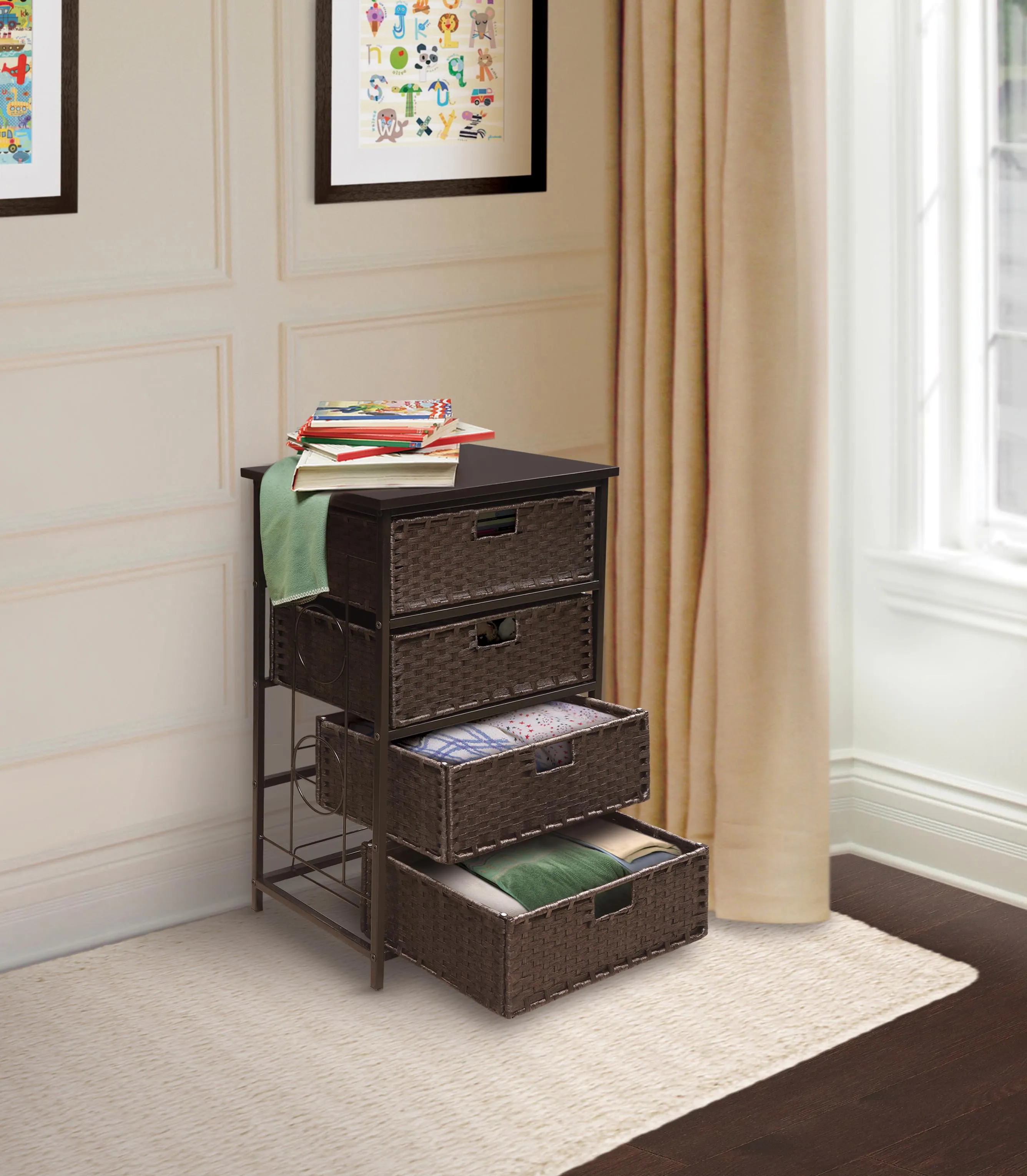 Badger Basket August Collection Tall Four Basket Storage Unit - Espresso