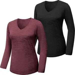 BALENNZ Long Sleeve Workout Shirts for Women V Neck Moisture Wicking Quick Dry Gym Athletic Top Shirts