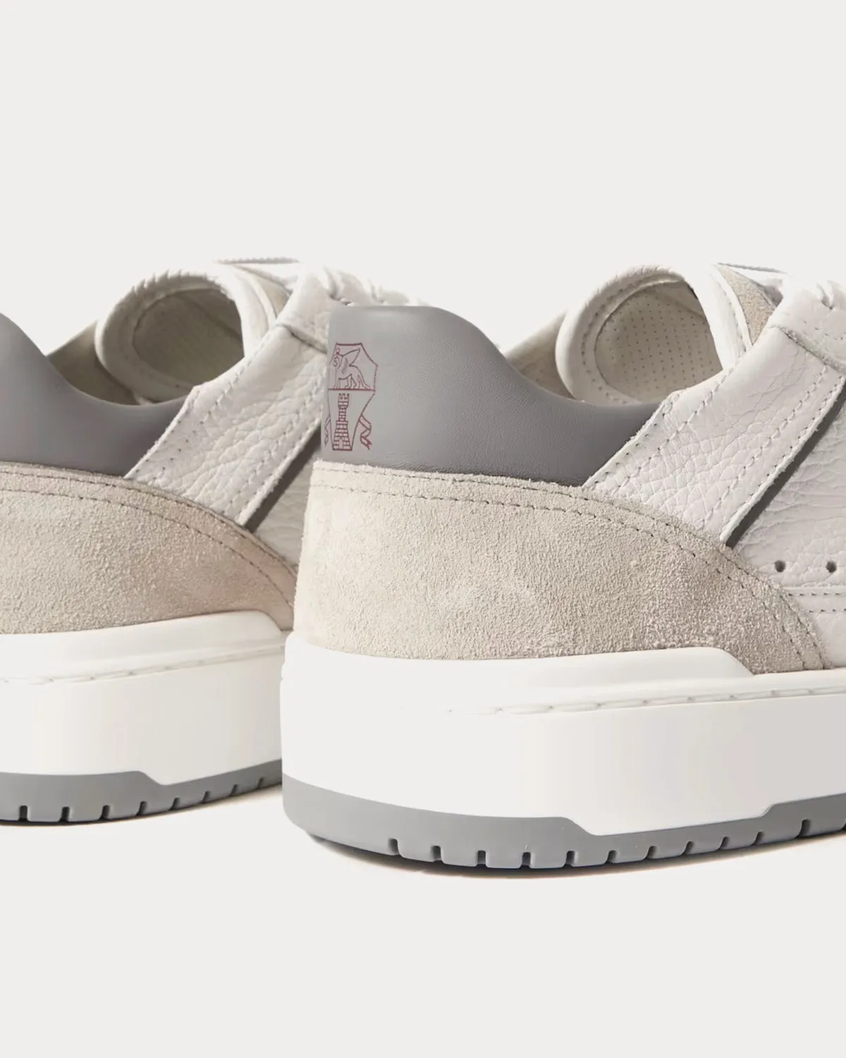 Basket Grained Calfskin & Washed Suede White Low Top Sneakers