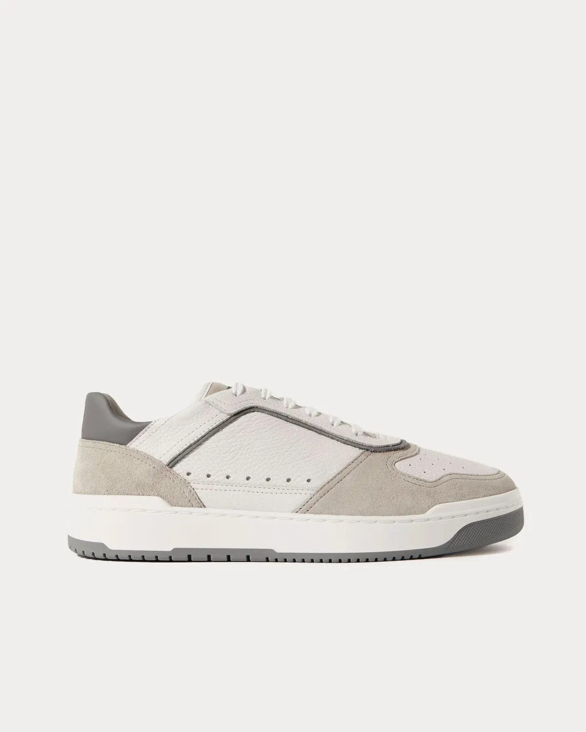 Basket Grained Calfskin & Washed Suede White Low Top Sneakers