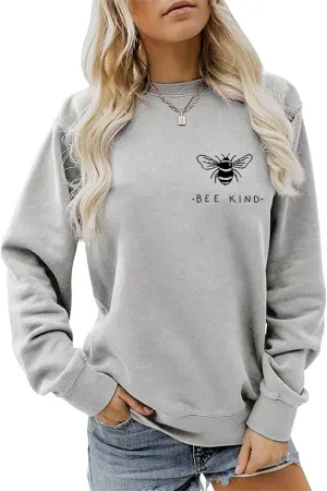 Be Kind Sweatshirt Women Cute Bee Graphic Tees Funny Blessed Shirt Inspirational Crewneck Long Sleeve Tops