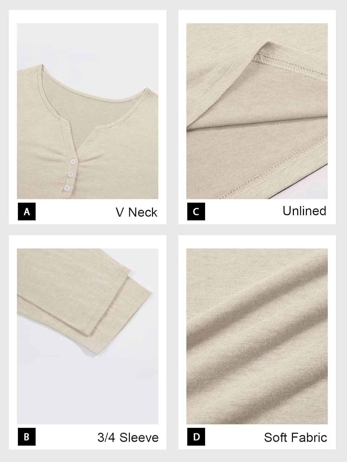 Beautife Womens Plus Size T-Shirts V Neck 3/4 Sleeve Tops Fall Henley Shirts Casual Basic Loose Fit Blouses