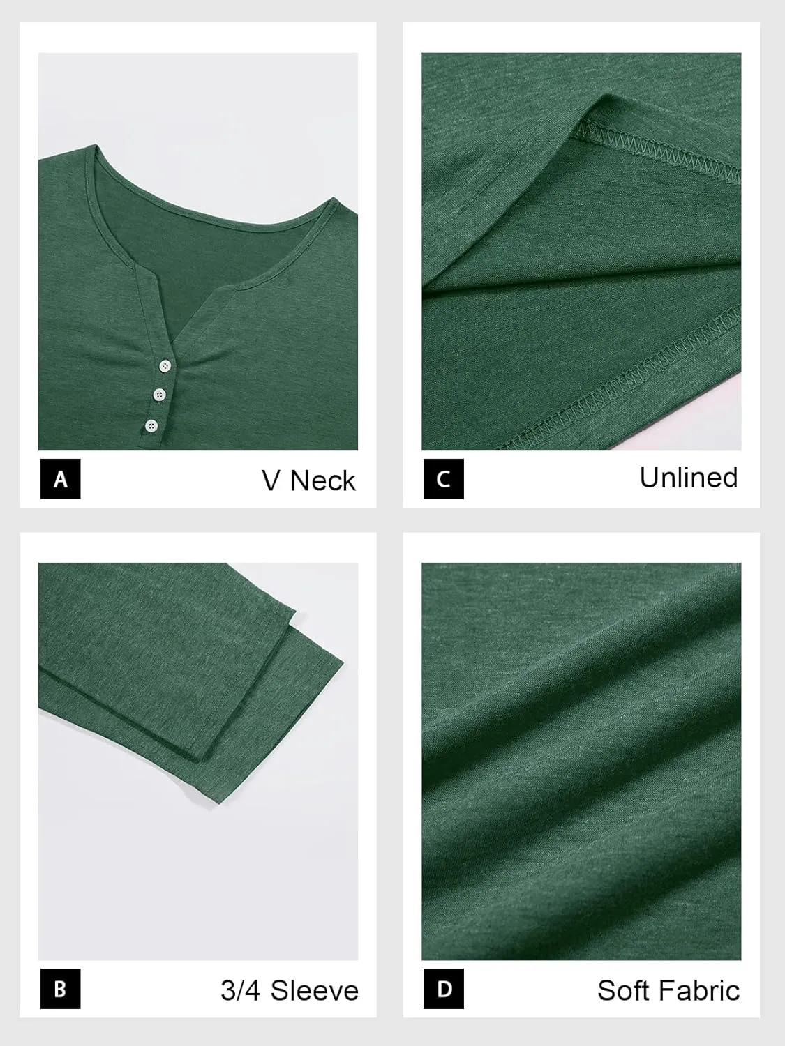Beautife Womens Plus Size T-Shirts V Neck 3/4 Sleeve Tops Fall Henley Shirts Casual Basic Loose Fit Blouses
