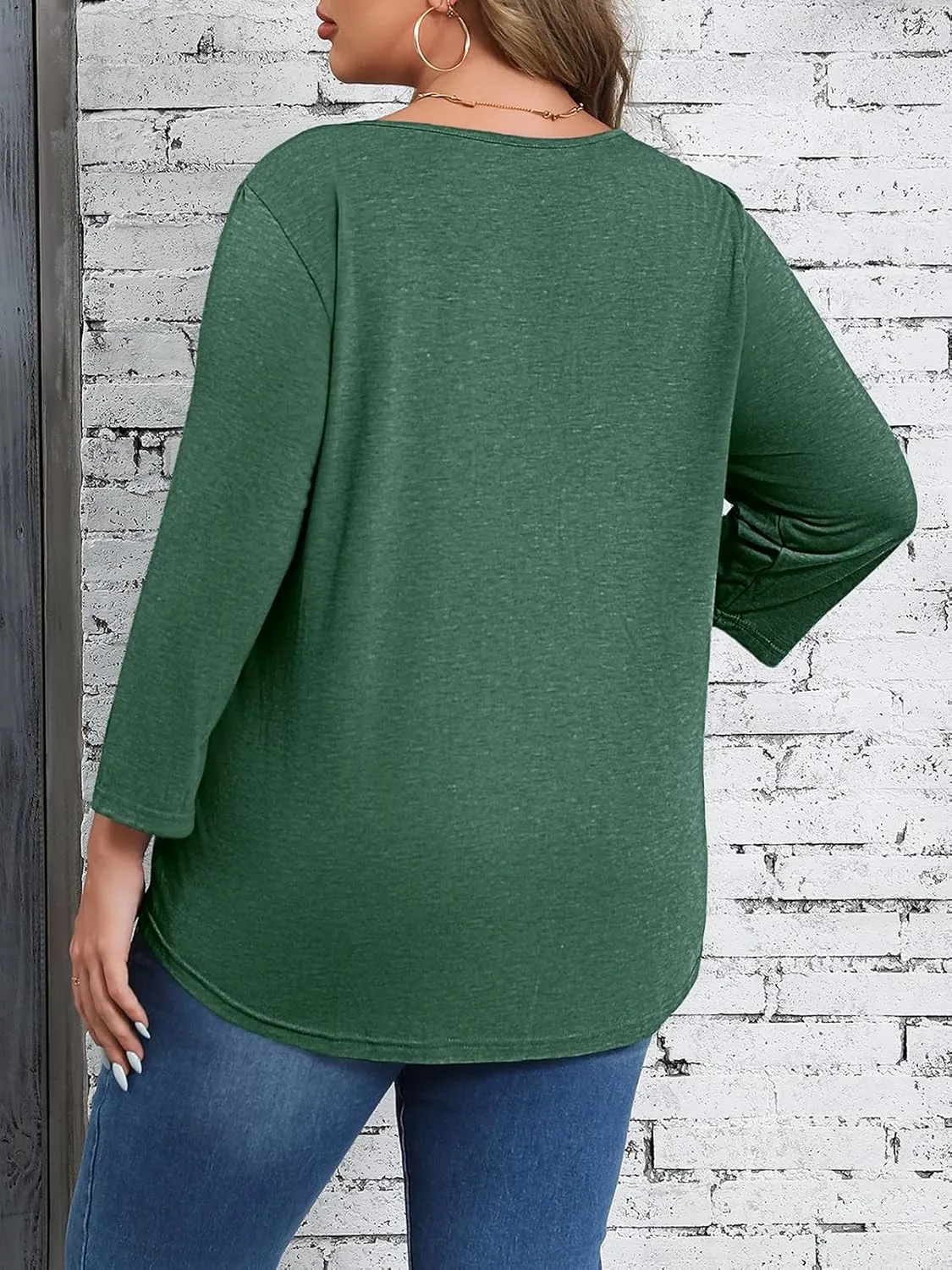 Beautife Womens Plus Size T-Shirts V Neck 3/4 Sleeve Tops Fall Henley Shirts Casual Basic Loose Fit Blouses