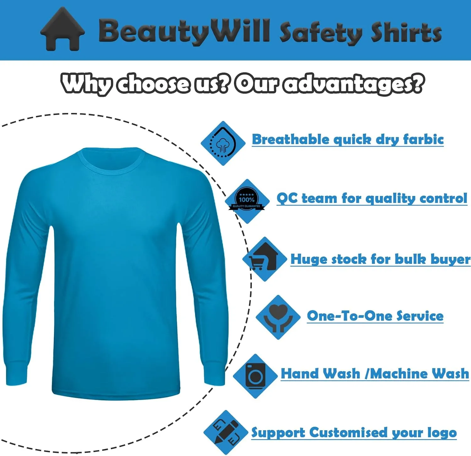 BeautyWill High Visibility Reflective Shirts for Men and Women Class 2 Safety Shirts with 6 Reflective Tapes