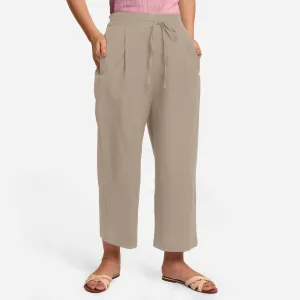 Beige Cotton Flax Elasticated Relaxed Fit Wide Legged Pant