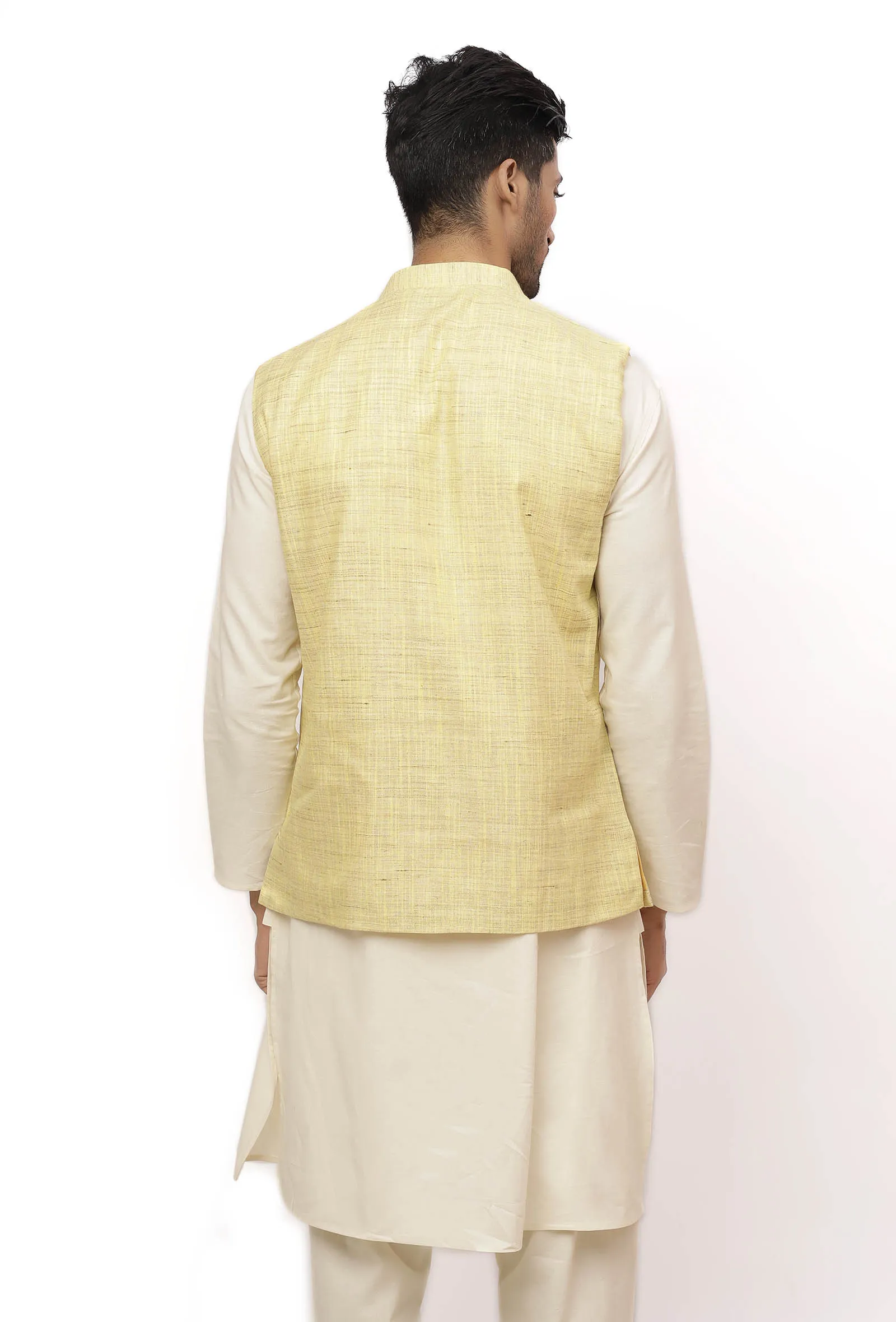 Beige Gold Matka Silk Nehru Jacket