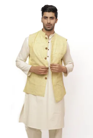 Beige Gold Matka Silk Nehru Jacket