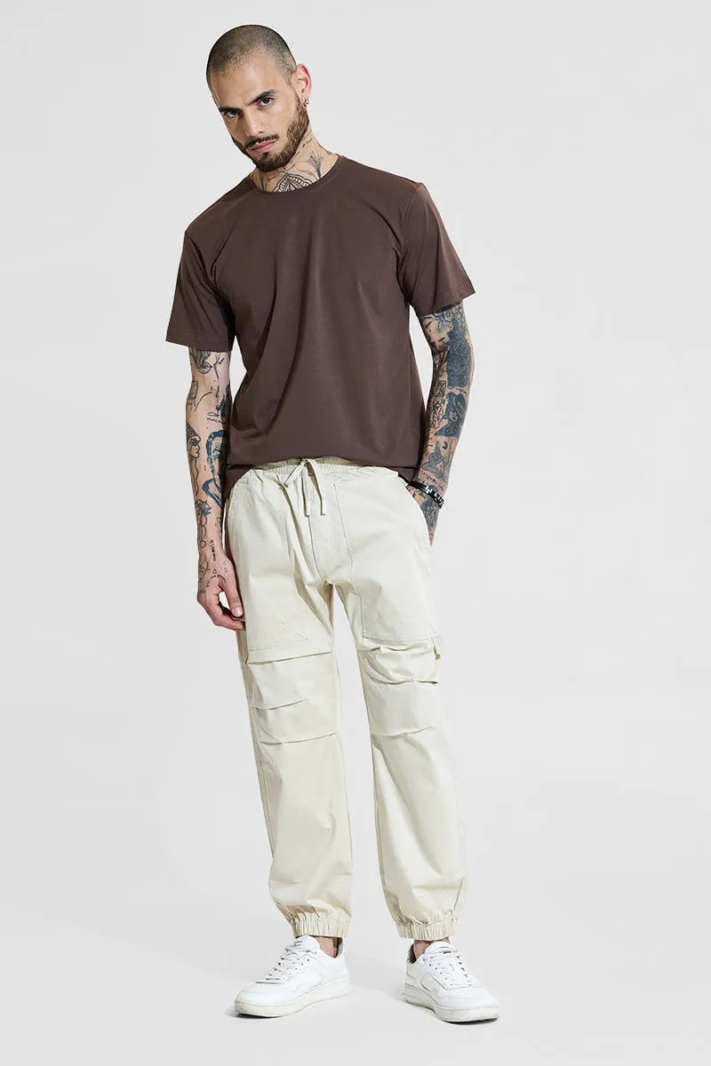 Beige Mid Rise Relaxed Fit Joggers