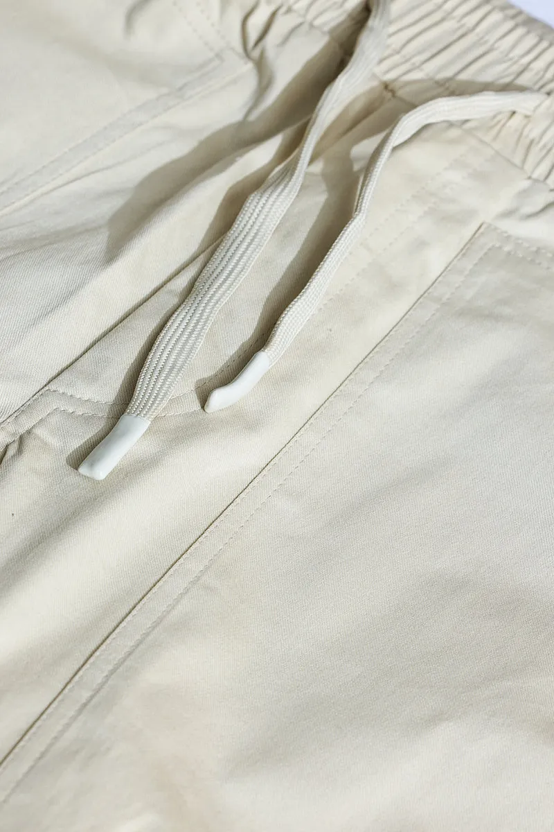 Beige Mid Rise Relaxed Fit Joggers