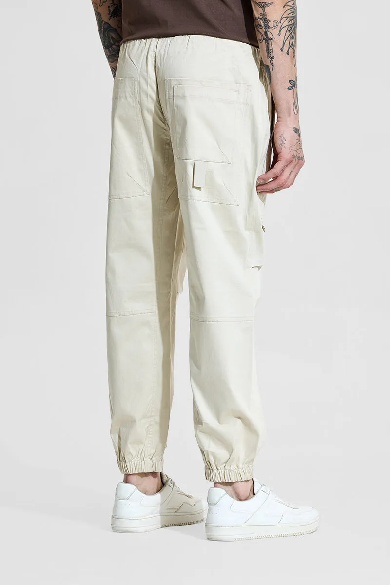 Beige Mid Rise Relaxed Fit Joggers