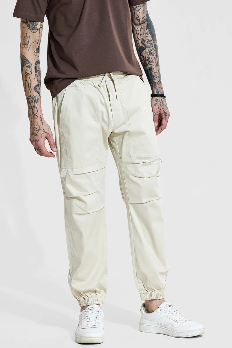 Beige Mid Rise Relaxed Fit Joggers