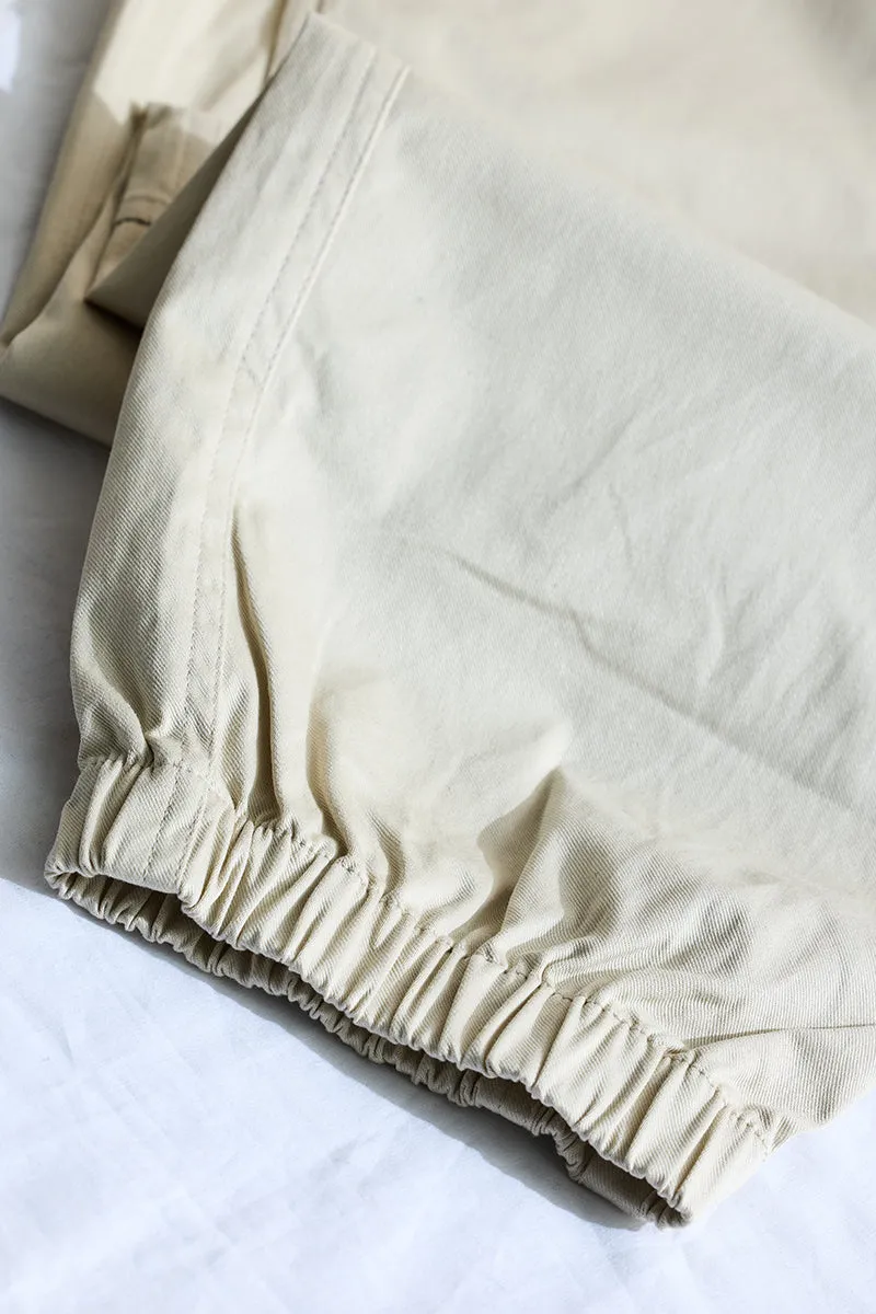 Beige Mid Rise Relaxed Fit Joggers