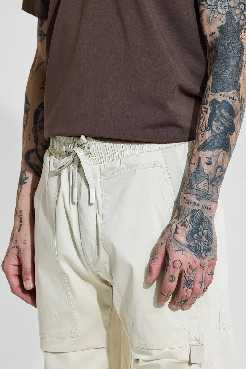Beige Mid Rise Relaxed Fit Joggers